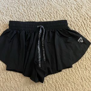 Black Women's Athletic Shorts with Layered Skirt and Drawstring